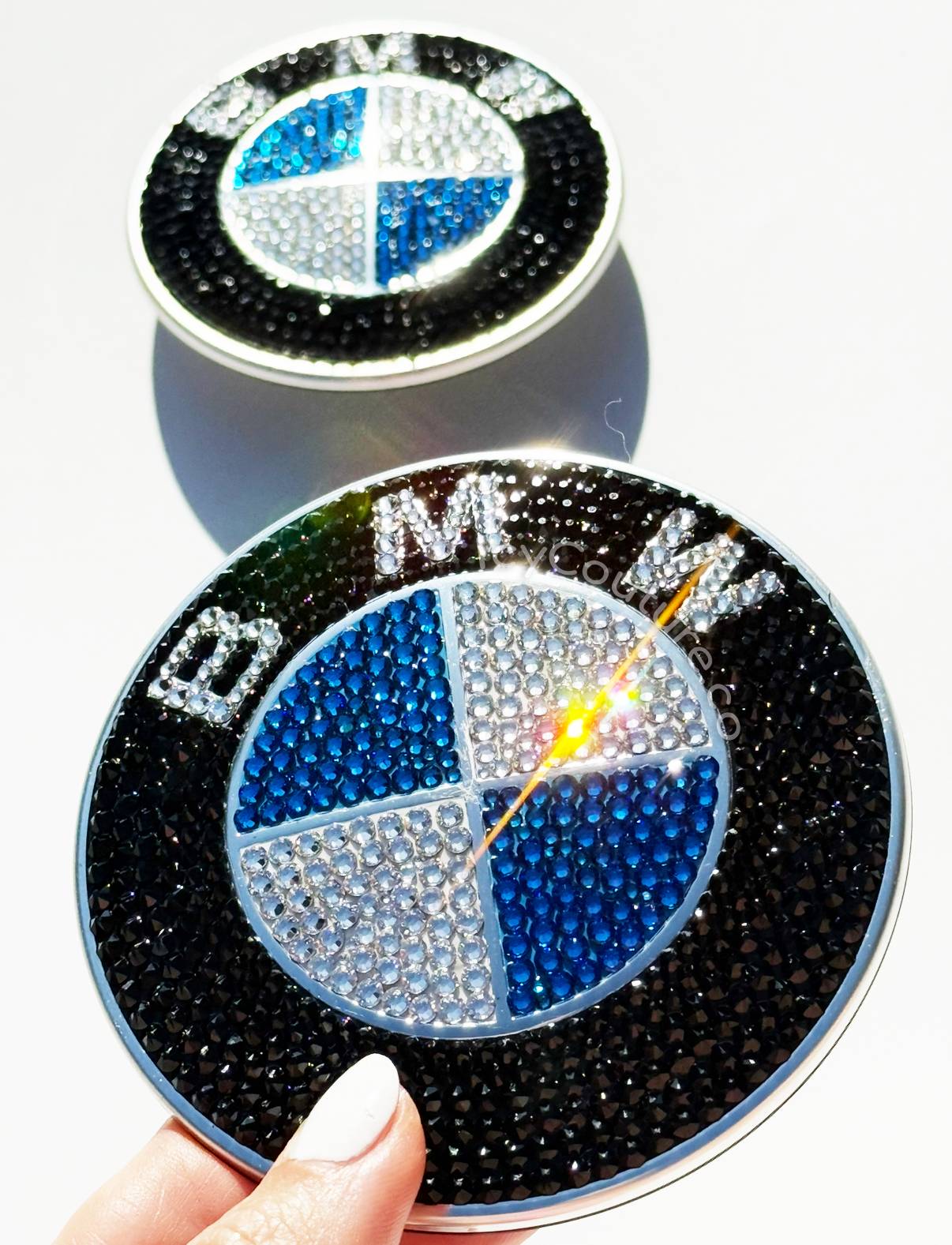BMW emblem crystallized with Swarovski Crystals by ICY Couture | Custom BMW Badges Front and Trunk/Rear Emblems Set