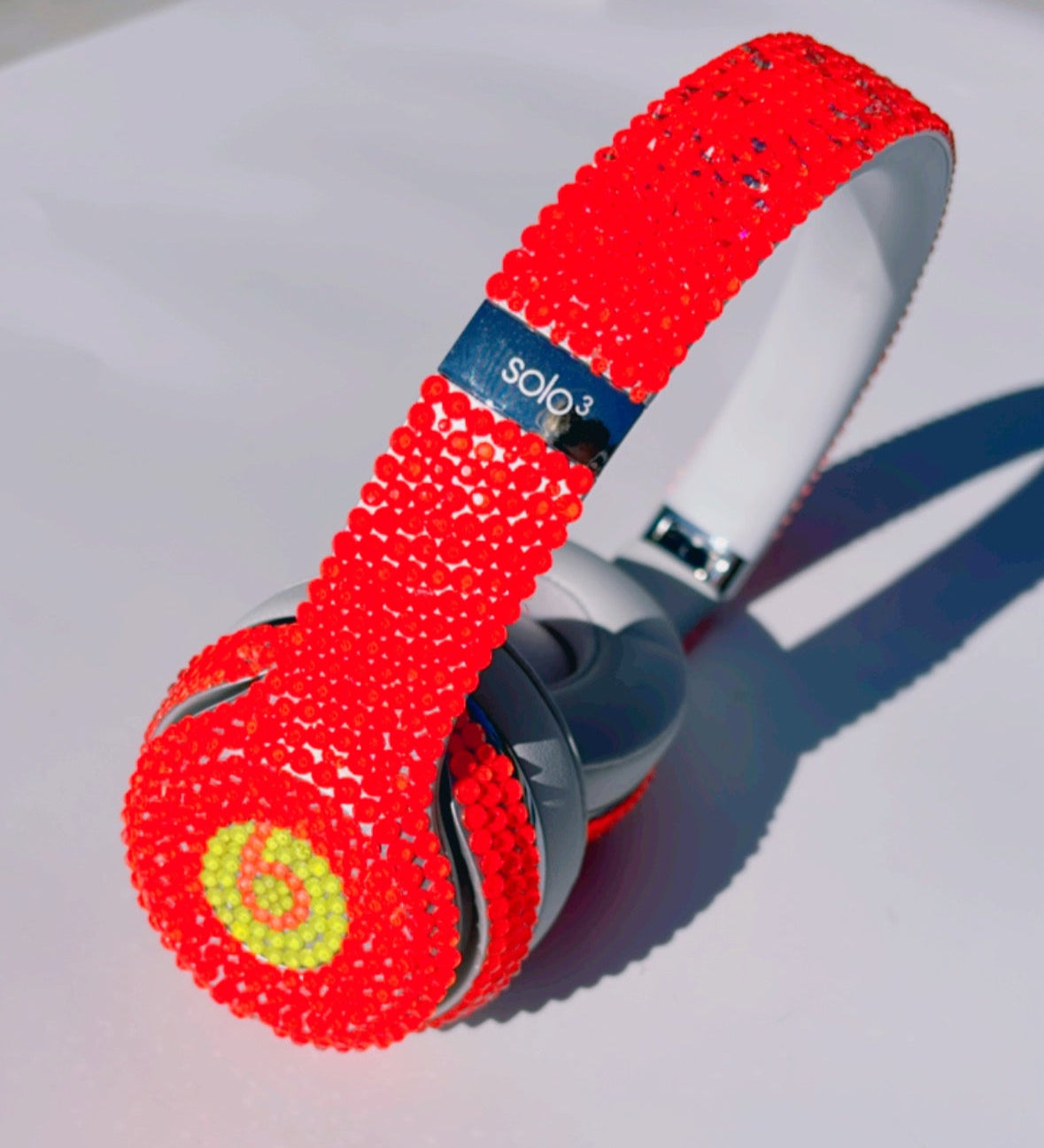 Pre-Bedazzled Beats Solo 3 Headphones Wireless | Orange Glow in the Dark Rhinestones