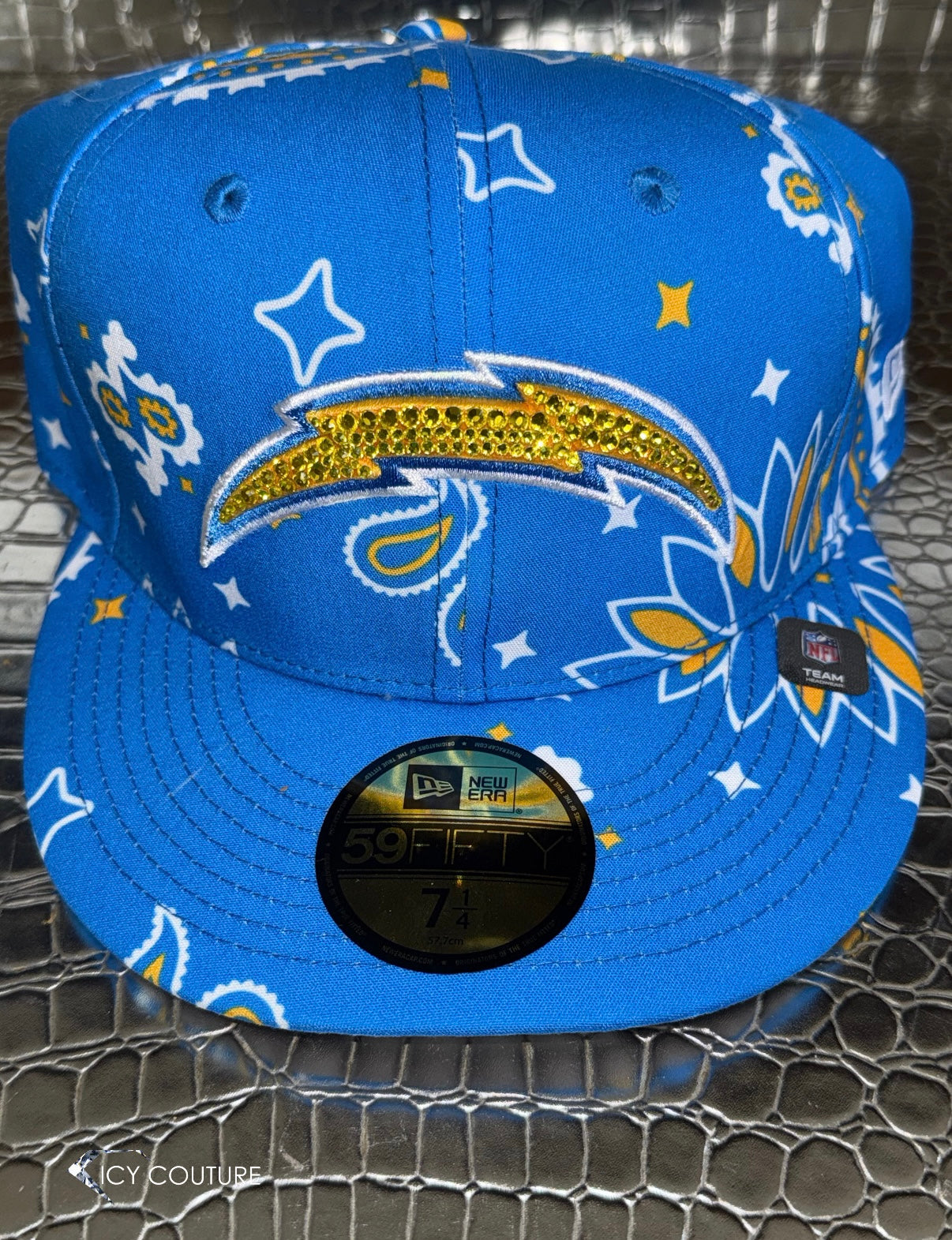 Chargers Logo Baseball hat crystallized logo with yellow rhinestones