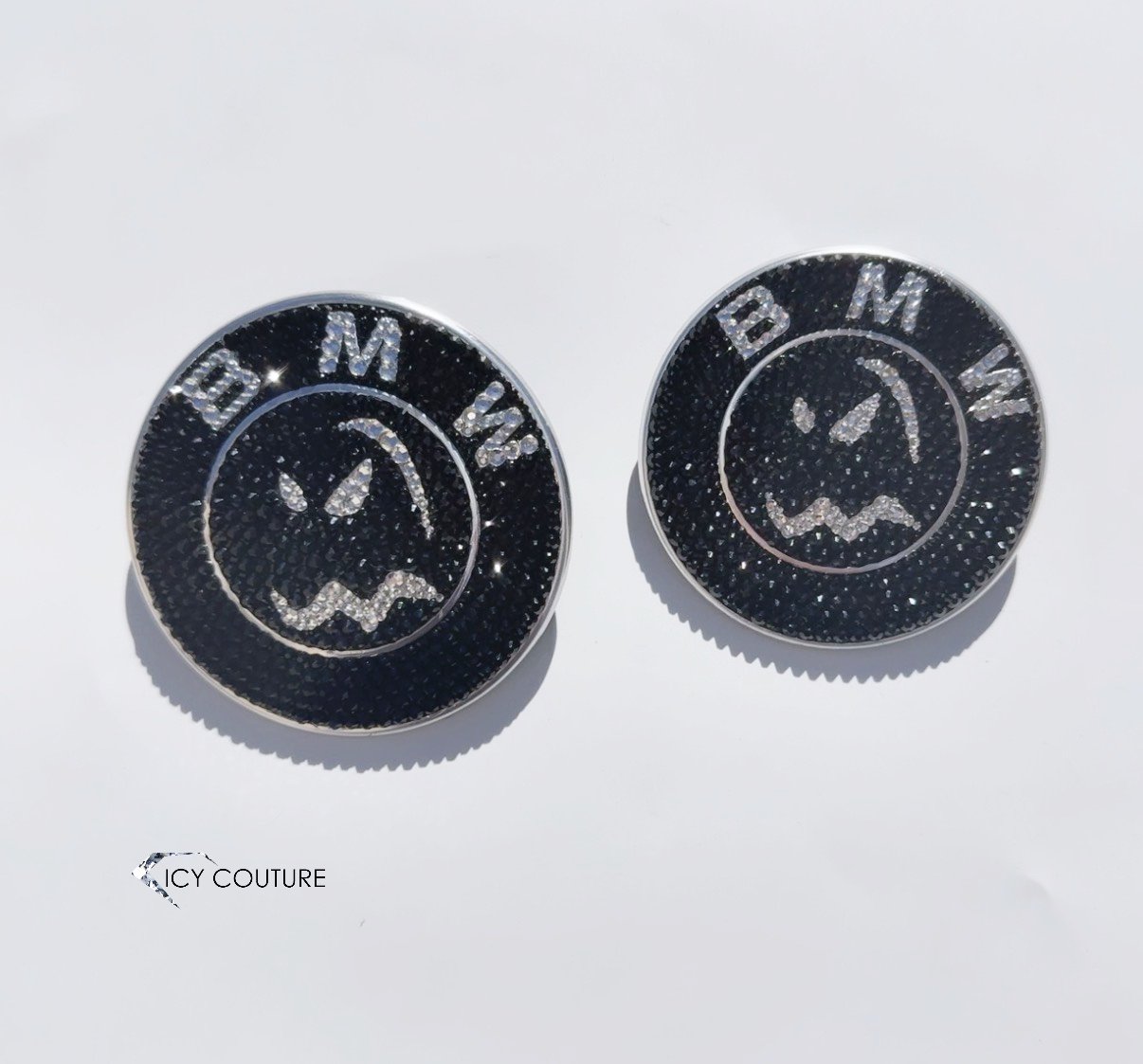 BMW Emblems Front and Back Customized with Rhinestones Friendly Ghost Design by ICY Couture