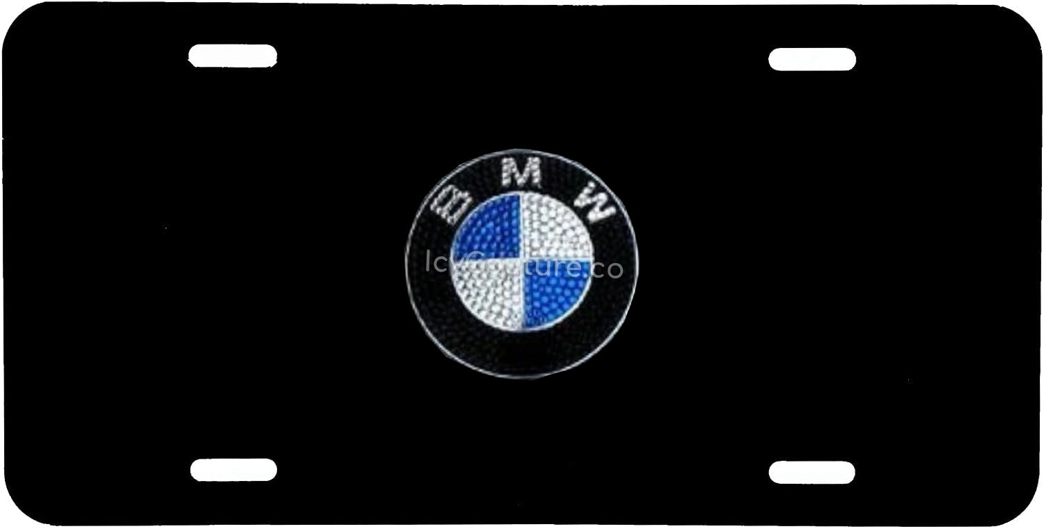 Black License Plate with BMW Logo Bedazzled with Swarovski crystals Custom Car Bling by ICY Couture