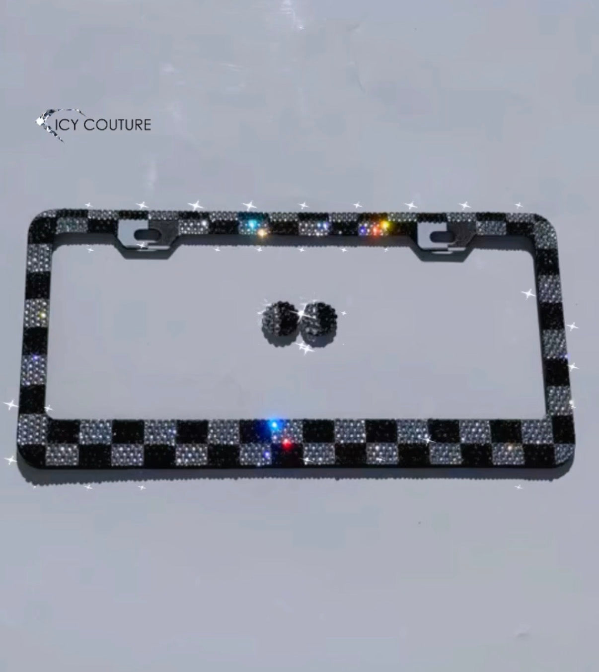 Checkers Crystal License Plate Frame With Clear And Jet Black Rhinestones By ICY Couture