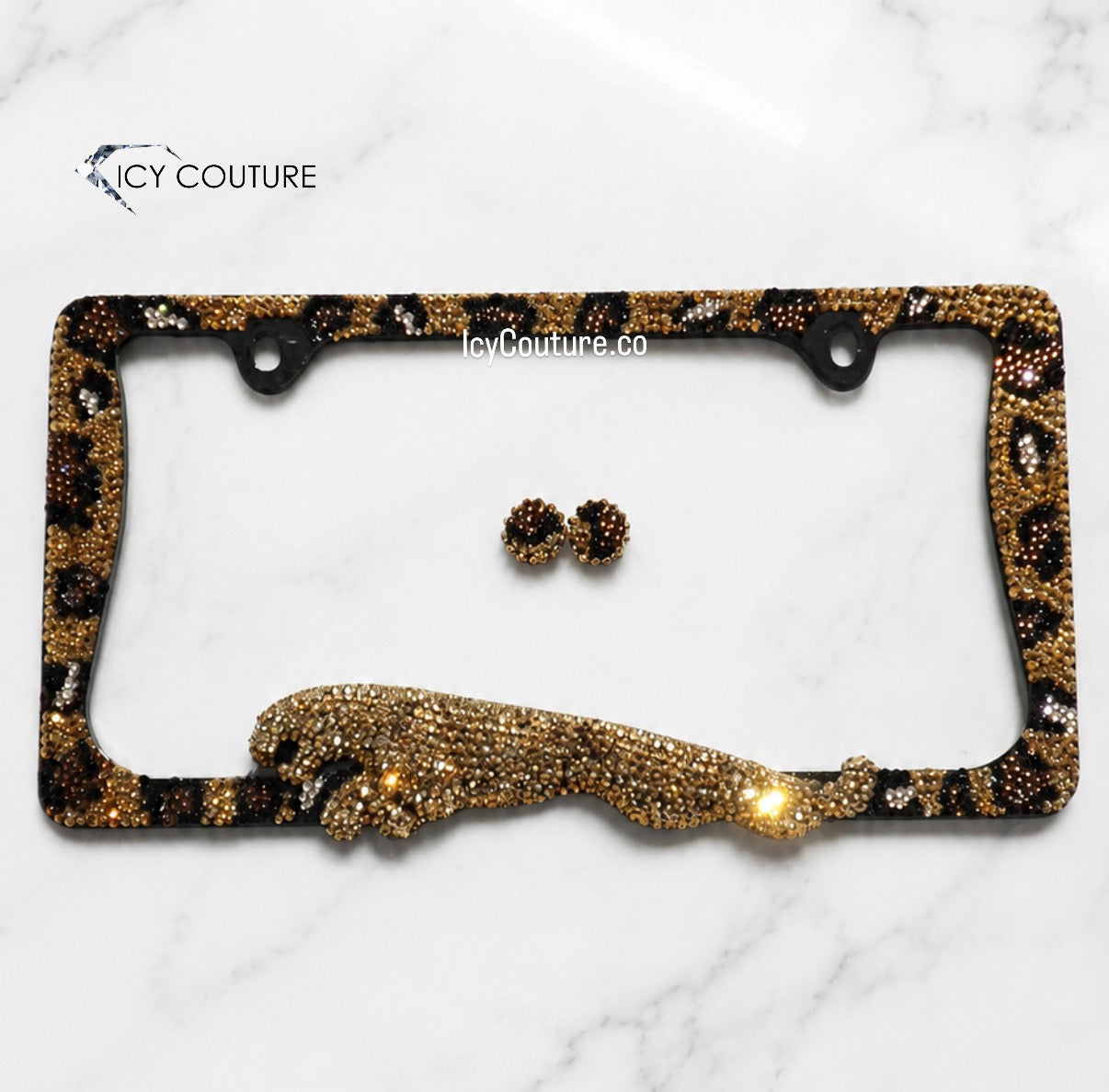 Crystal License Plate Frame For Jaguar Owners – 3D Running Jaguar | Luxury Car Jewelry