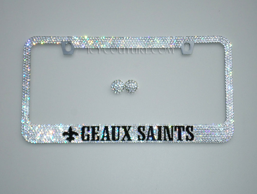 Geaux Saints License Plate Frame Crystallized with Swarovski Crystals