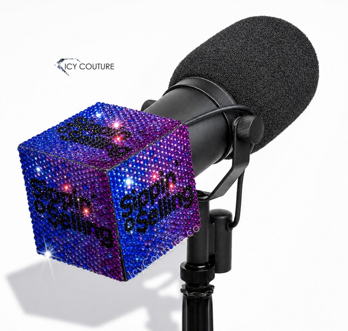 Custom Logo Crystal Mic Flag For SM7 And MV7 Series Microphones By ICY Couture