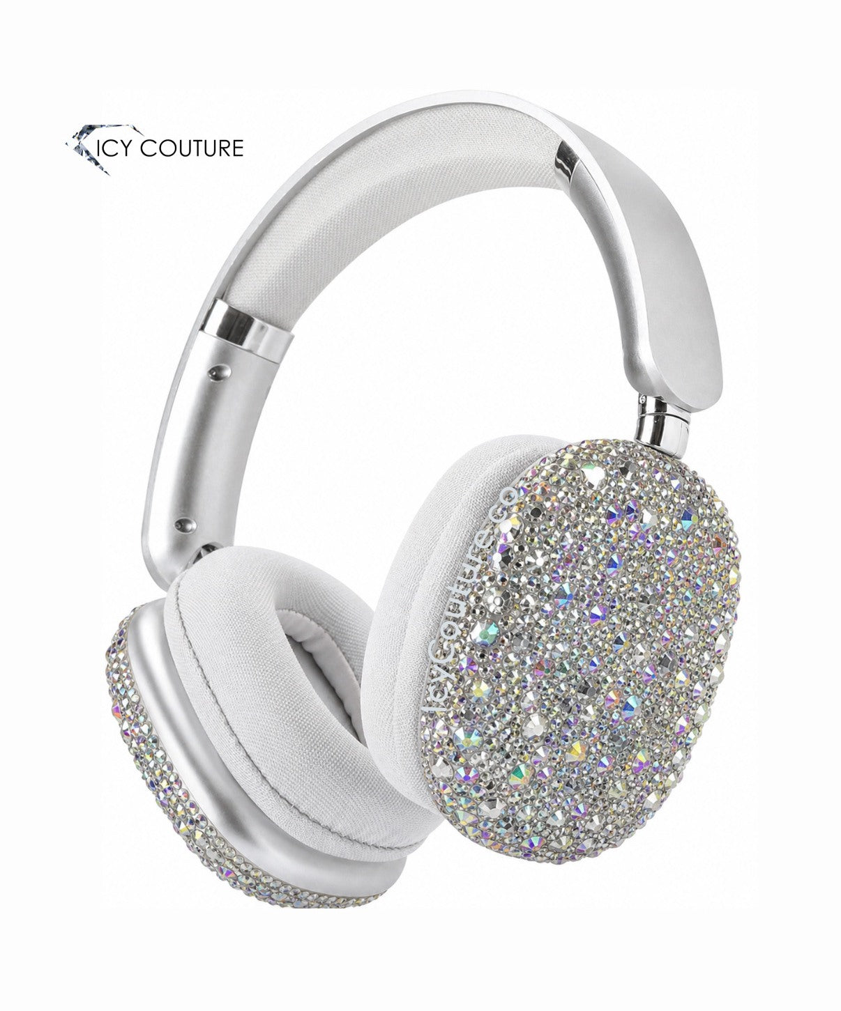 Custom AirPods Max Covers Crystallized With Chunky Diamond Clear And Iridescent Rhinestones In Mixed Shapes By ICY Couture