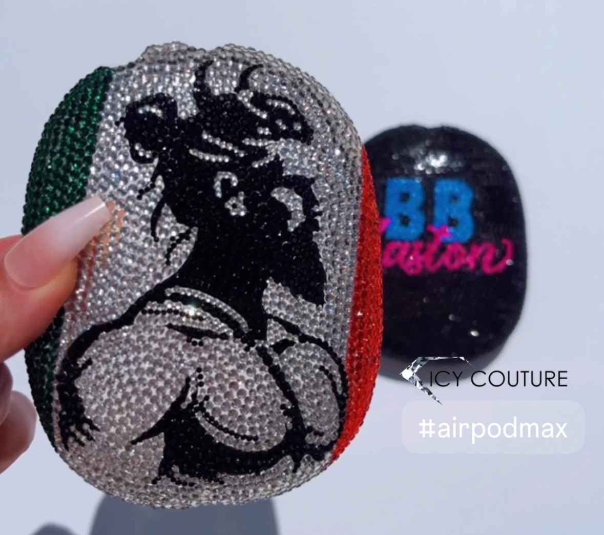 customize your airpods max with swarovski crystals or glass rhinestones - add your name, initials or logo -bedazzled by ICY Couture