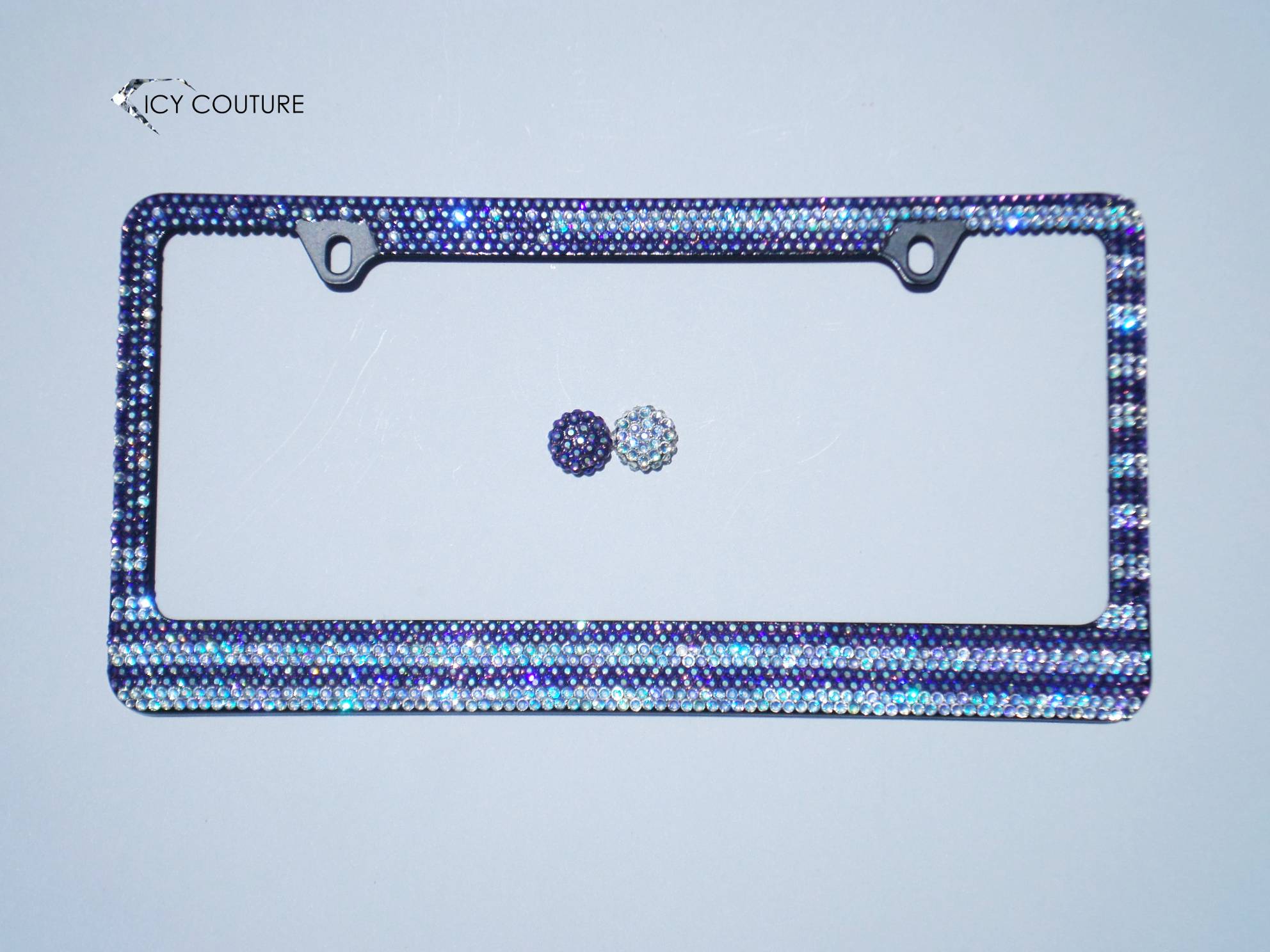 American Flag License Plate Frame Crystallized in Purple AB and Moon Light Premium Glass Rhinestones