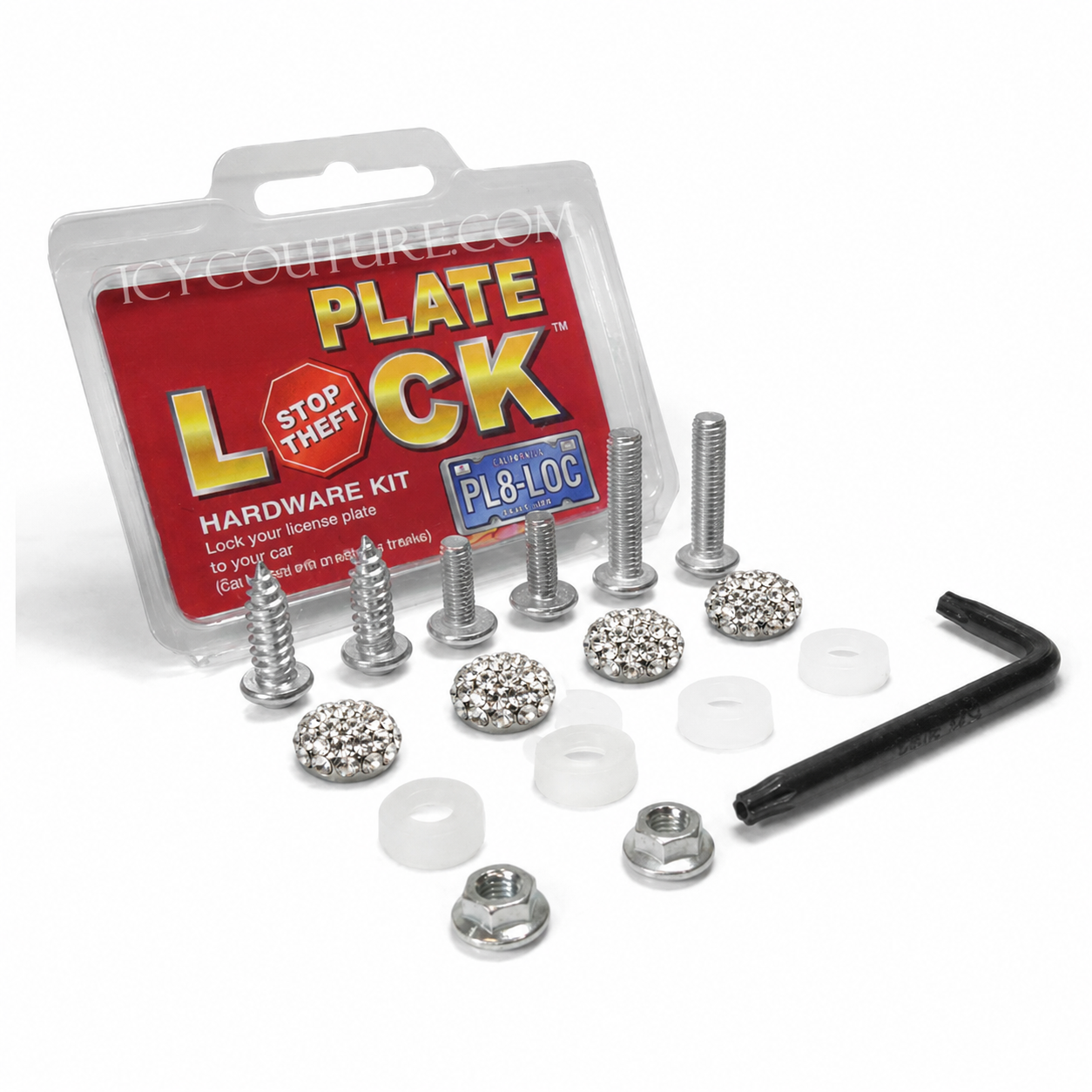Cerradura de placa antirrobo - Kit de seguridad de bloqueo del marco de la placa: tapas de tornillos cromadas o negras