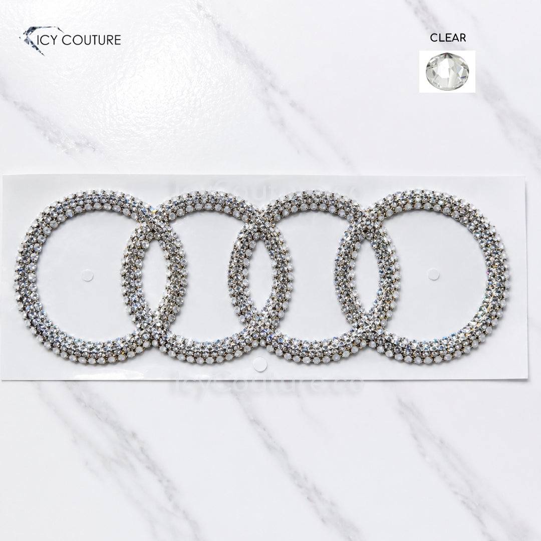 Audi-compatible 8 inch trunk crystal emblem hand-crystallized by ICY Couture with Diamond Clear Swarovski Crystals and self-adhesive backing by ICY Couture