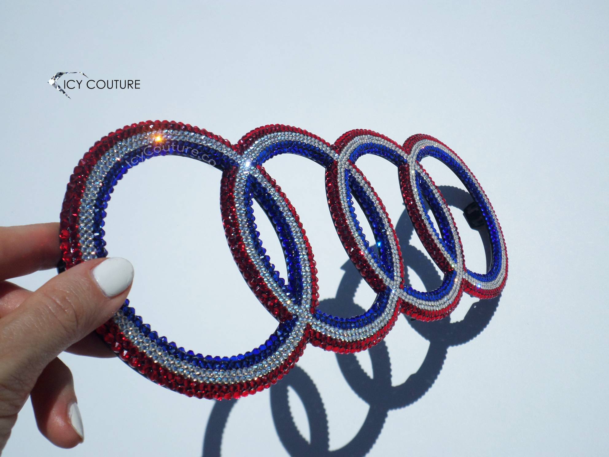 Audi Emblem Grille/front crystallized with Swarovski Crystals Red/White/Blue by ICY Couture