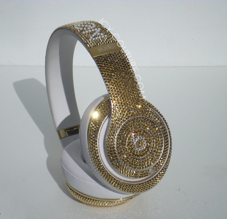 24K Gold Bedazzled Bling Beats Headphones custom crystallized with Swarovski Crystals or Premium Glass Rhinestones | ICY Couture