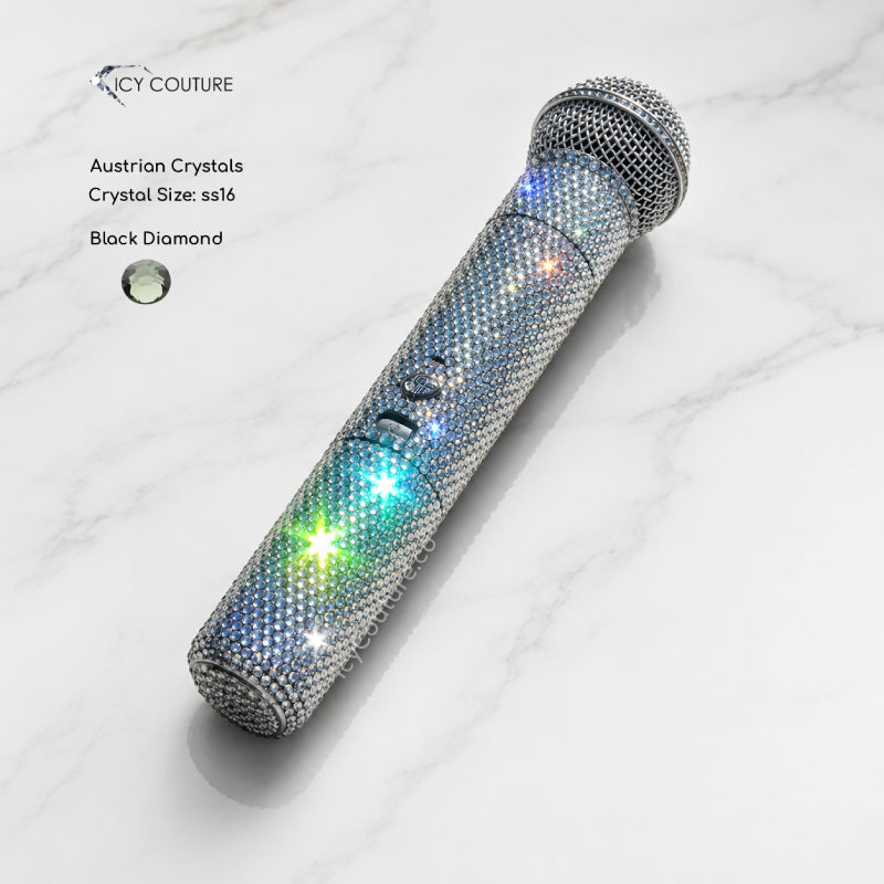 Super Sparkling Rhinestone Microphone Crystallized with Black Diamond Swarvski Crystals by ICY Couture for luxury gifting, RP, events, artists and performers 