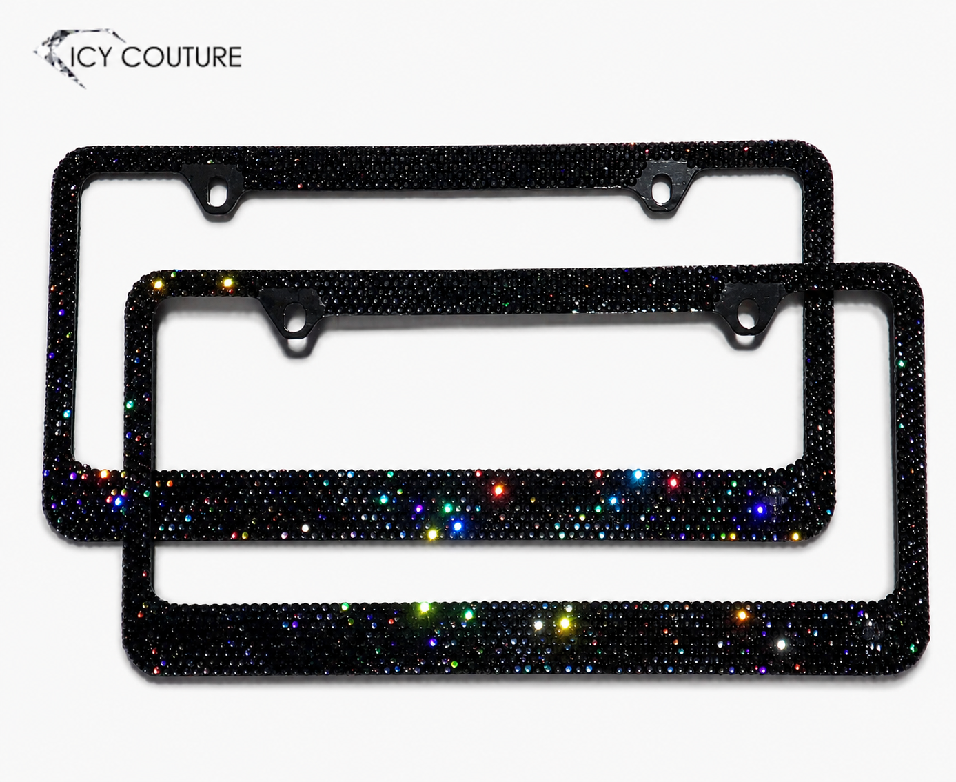2 Black License Plate Frames Sparkling With Graphite Swarovski Crystals by ICY Couture
