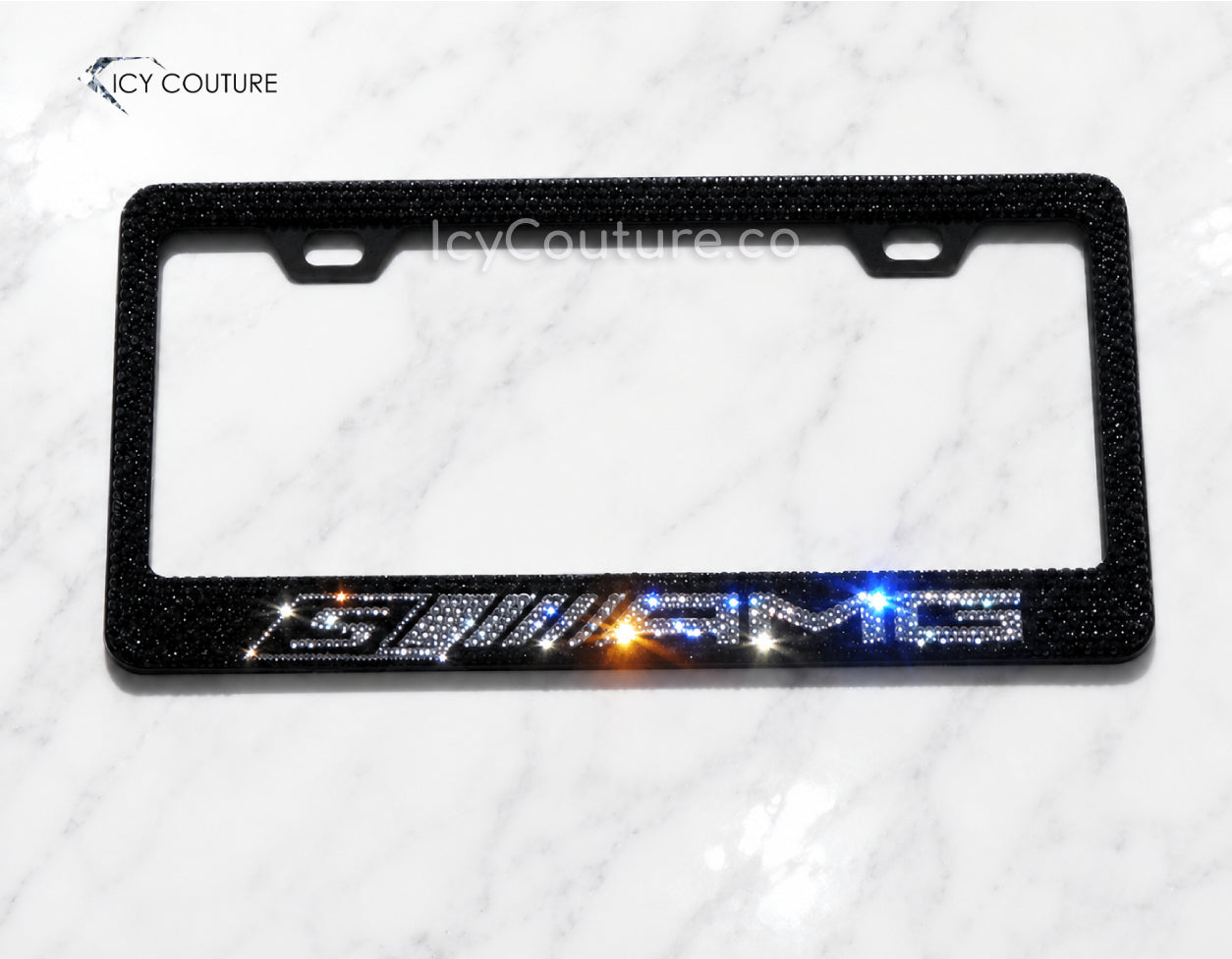 Custom License Plate Frame For Mercedes-AMG Owners In Black and Clear Swarovski Crystals by ICY Couture