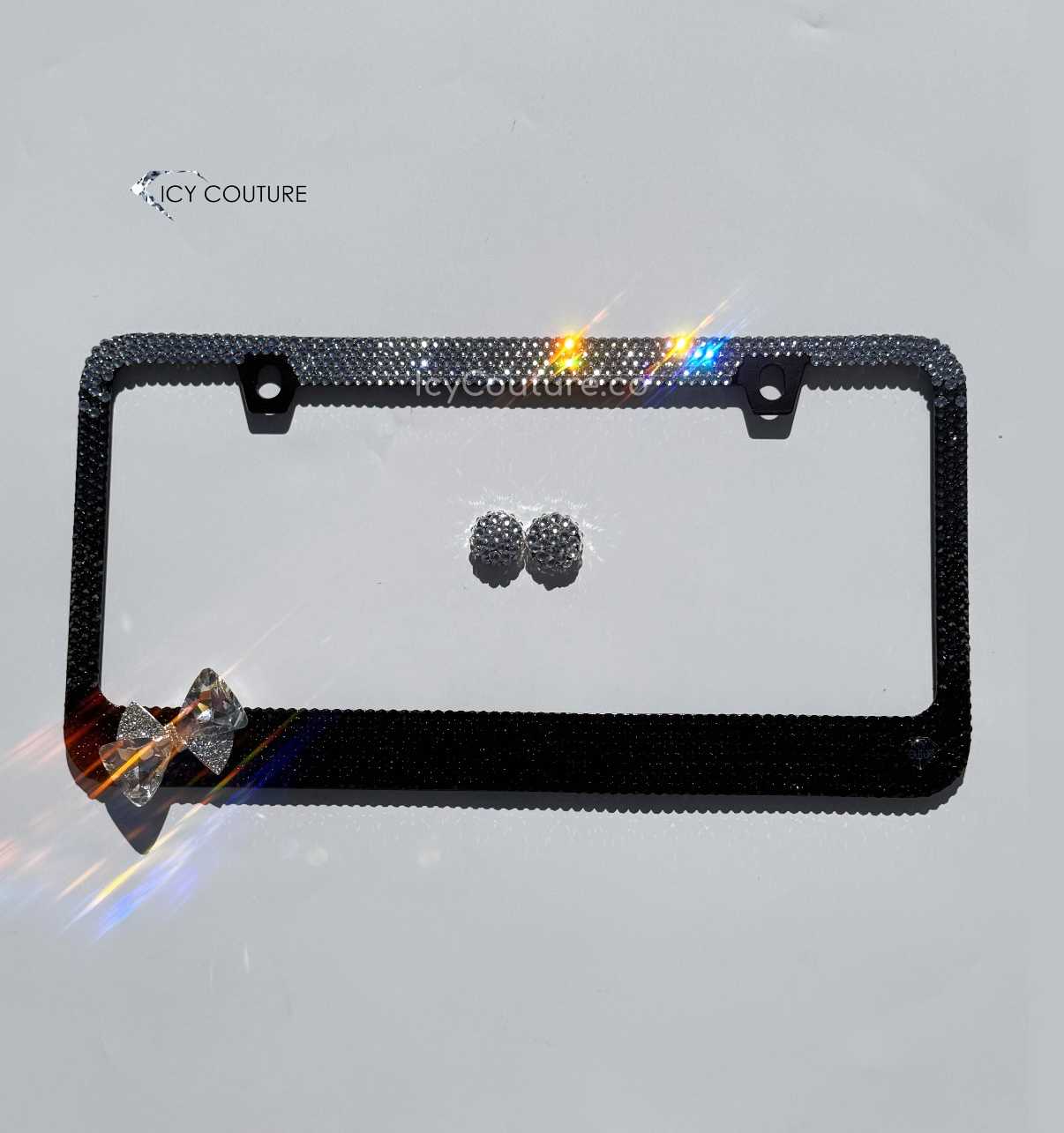 Custom Crystal License Plate Frame With Bling Bow with Black Diamond Ombré Crystallized By ICY Couture
