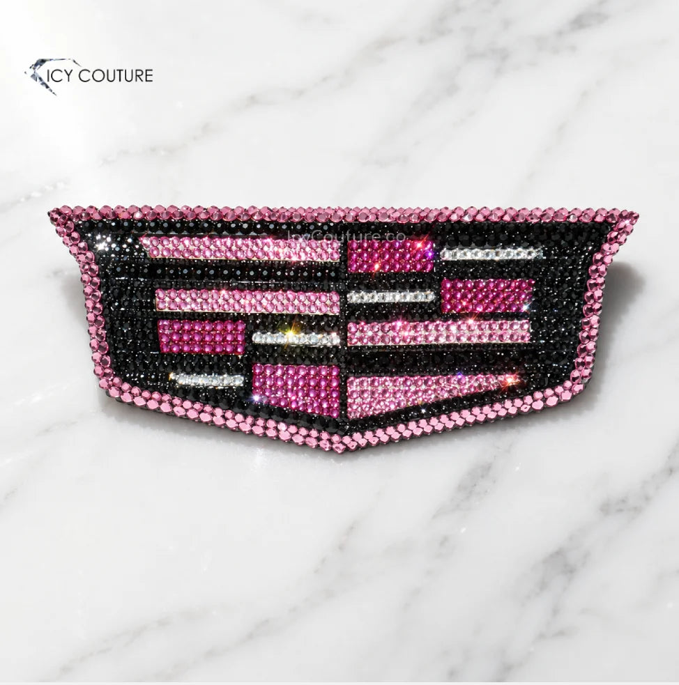Cadillac Emblem Custom Crystallized  in Pink and Black color theme Swarovski Crystals by ICY Couture for new Cadillac owners luxury car accessories gifts