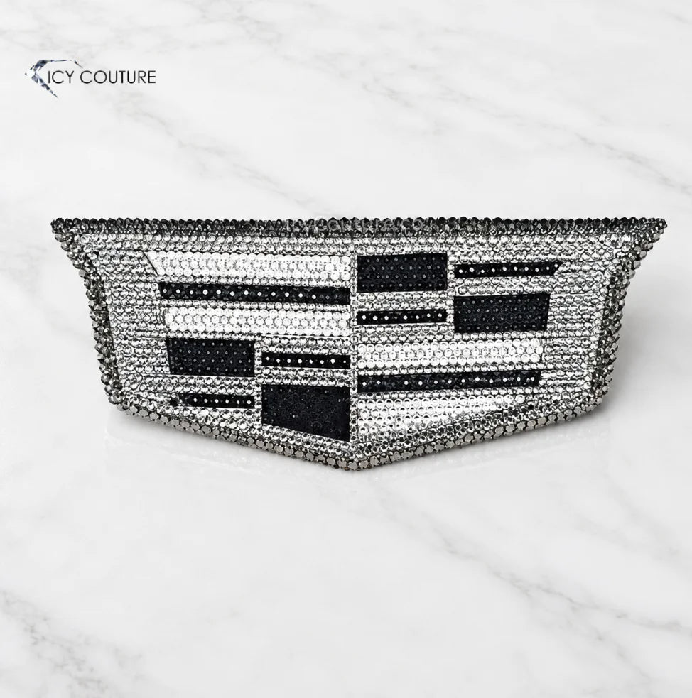 Cadillac Emblem crystallized in Silver Theme Black Diamond, Black and Clear crystals by ICY Couture.