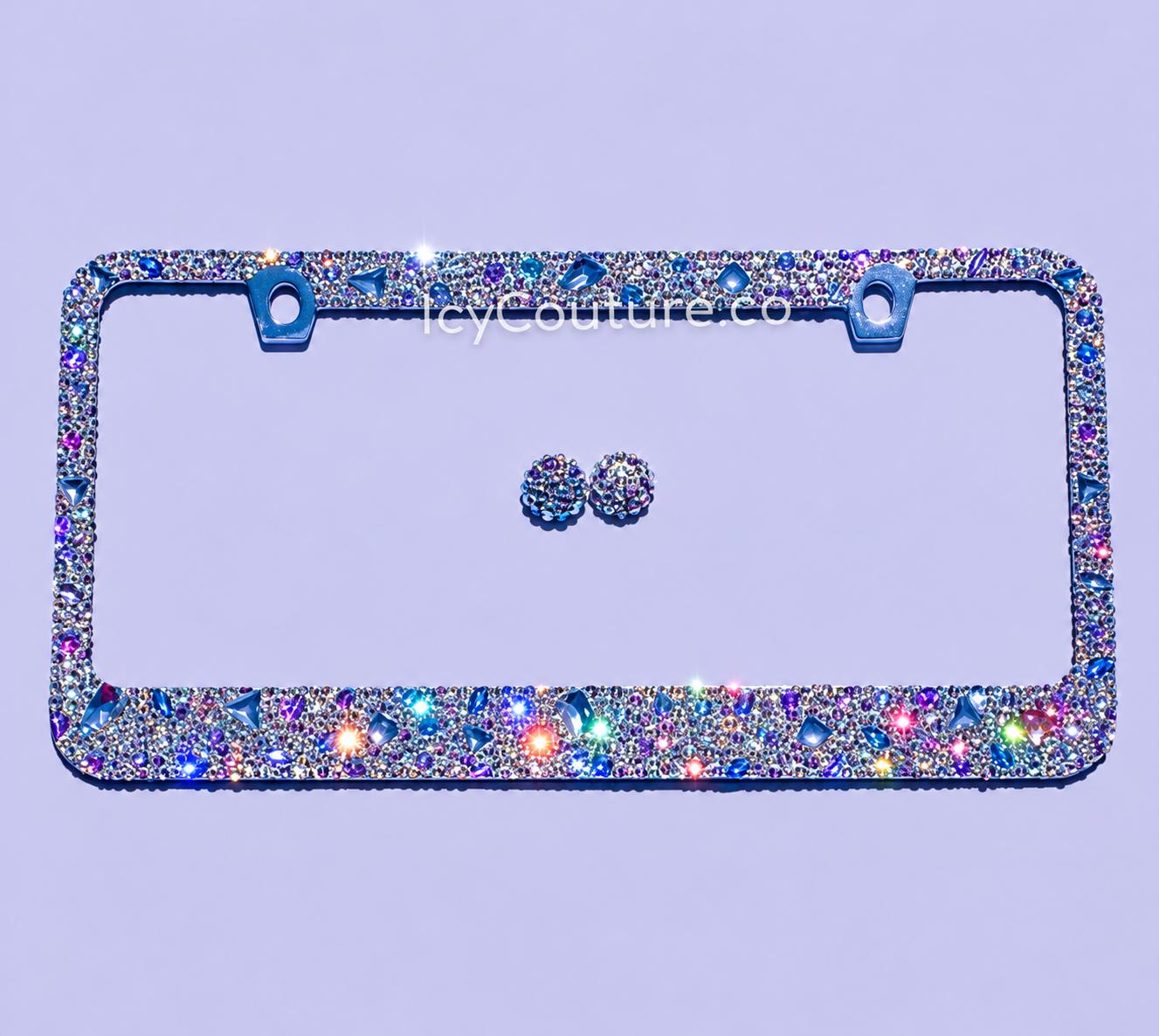 Custom Chunky Jewels License Plate Frame with matching screw caps crystallized with Clear and Iridescent Swarovski Crystals or Glass Rhinestones luxury car gift by ICY Couture