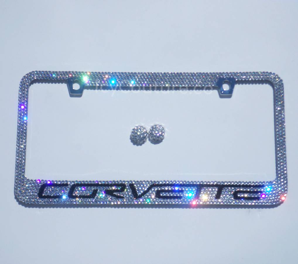 "Corvette" Rhinestone Bling Crystal License Plate Frame: Black or Clear - ICY Couture