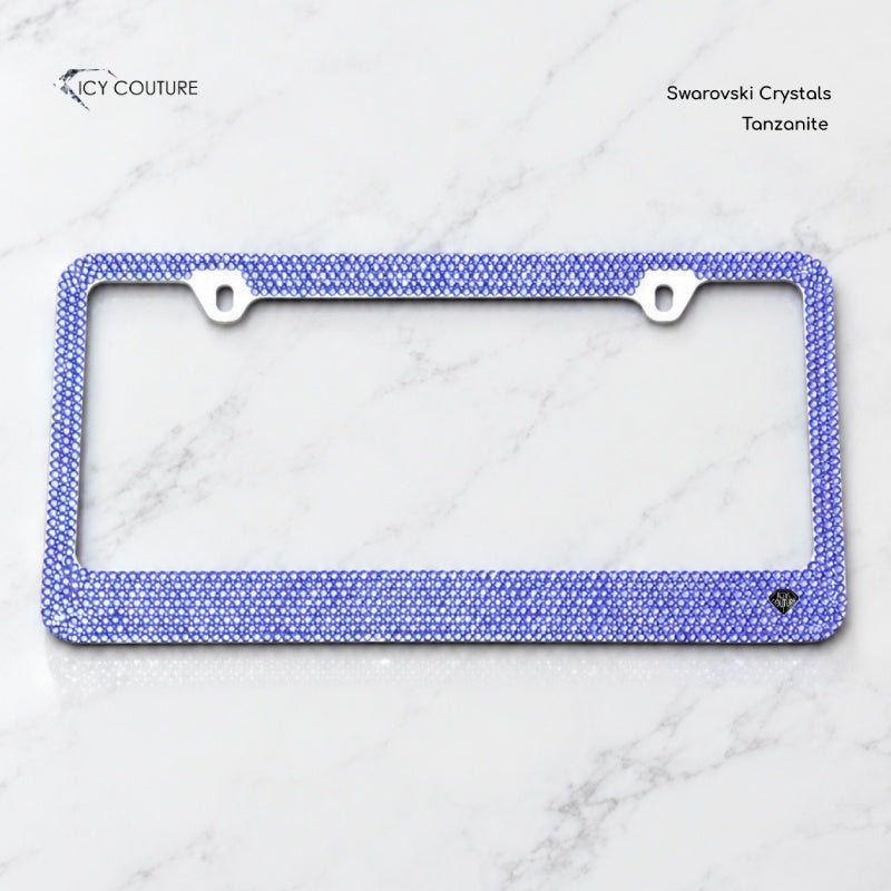 Crystal License Plate Frame crystallized with lavender-looking Swarovski Tanzanite crystals by ICY Couture