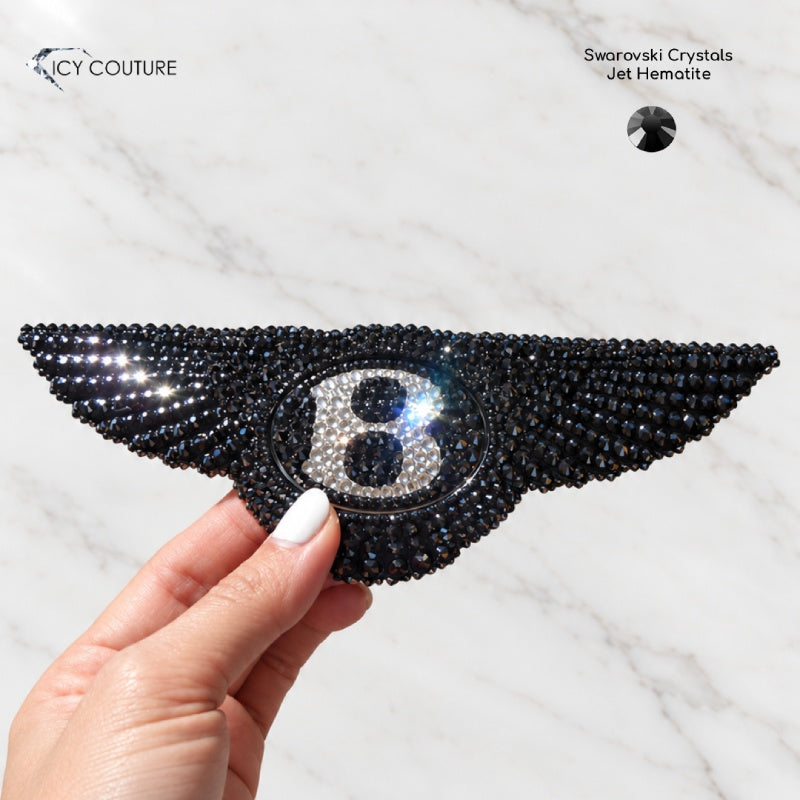 Custom Bentley Wings Replacement Emblems crystallized with Jet Hematite and Clear Swarovski crystals by iCY Couture.