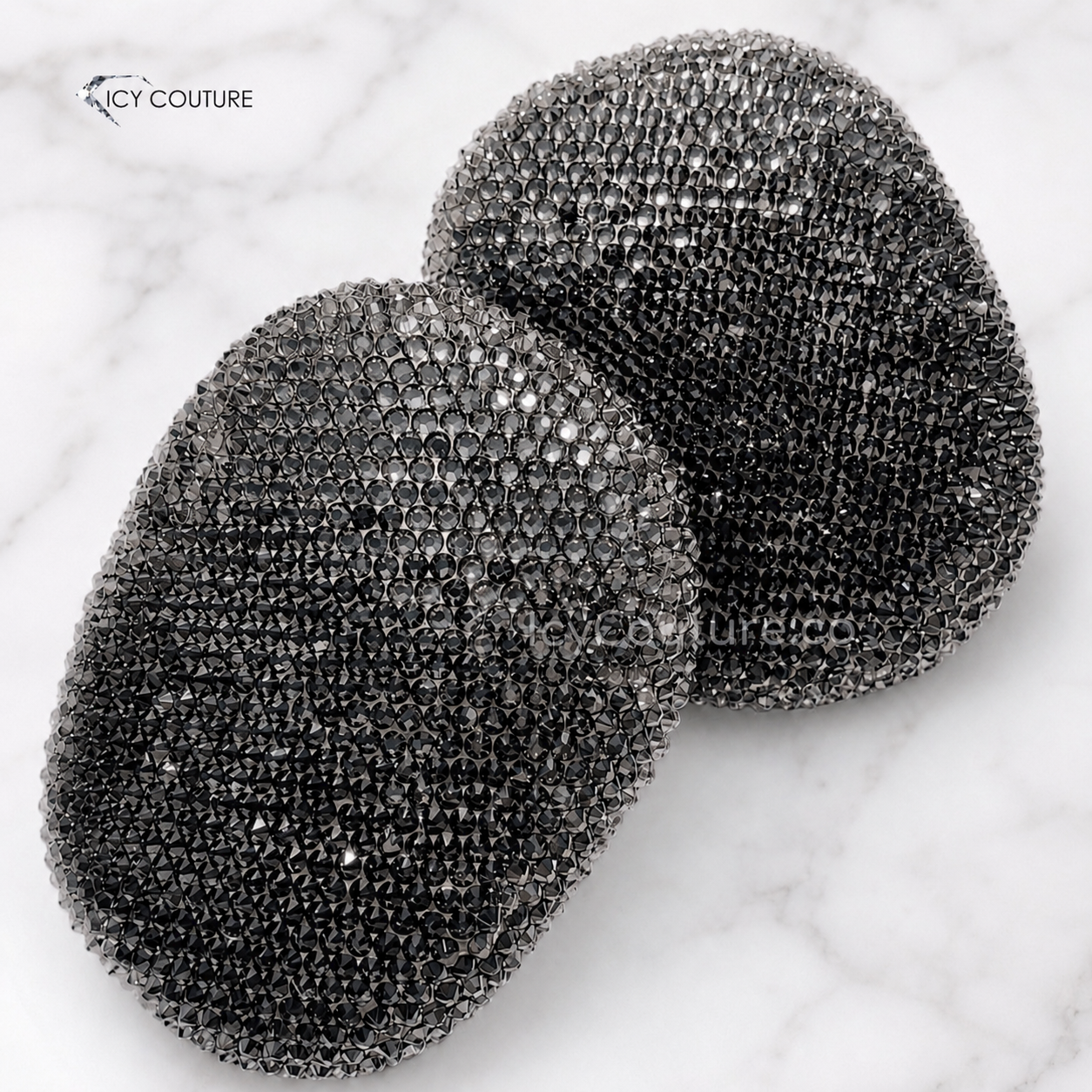 Custom Crystal Ear Covers for Apple Airpods Max Headphones Crystallized in Black Diamond Ombre with  Size ss16  Rhinestones by ICY Couture 