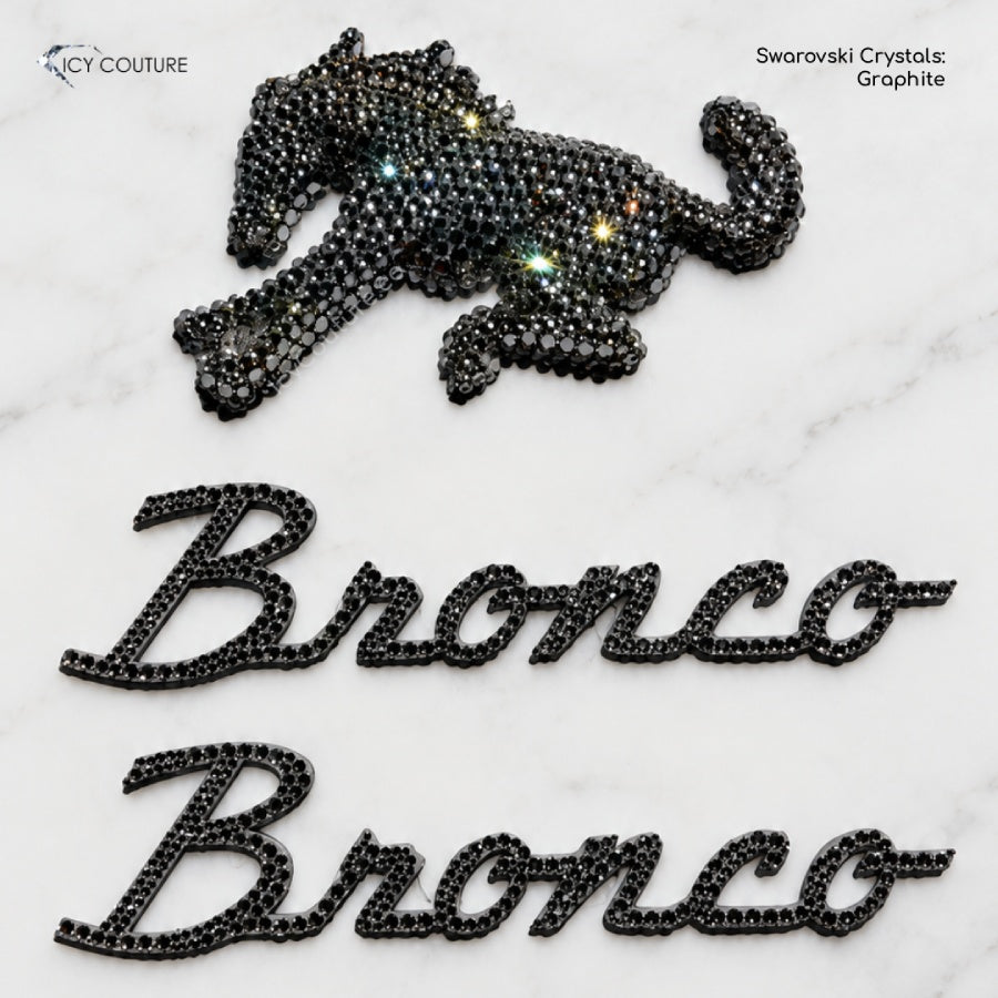 Blacked out Bronco horse letters set hand-crystallized with Swarovski Graphite by ICY Couture