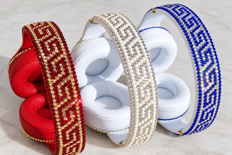 Custom crystal headphones by ICY Couture for corporate gifting, agency projects and luxury branded merchandise.