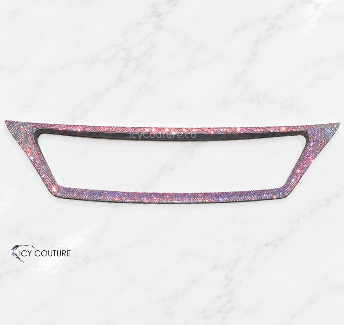 Custom crystal Lexus grille trim by ICY Couture with AB Swarovski Crystals, pink and iridescent sparkle effects, and luxury hand-crystallized automotive detailing.