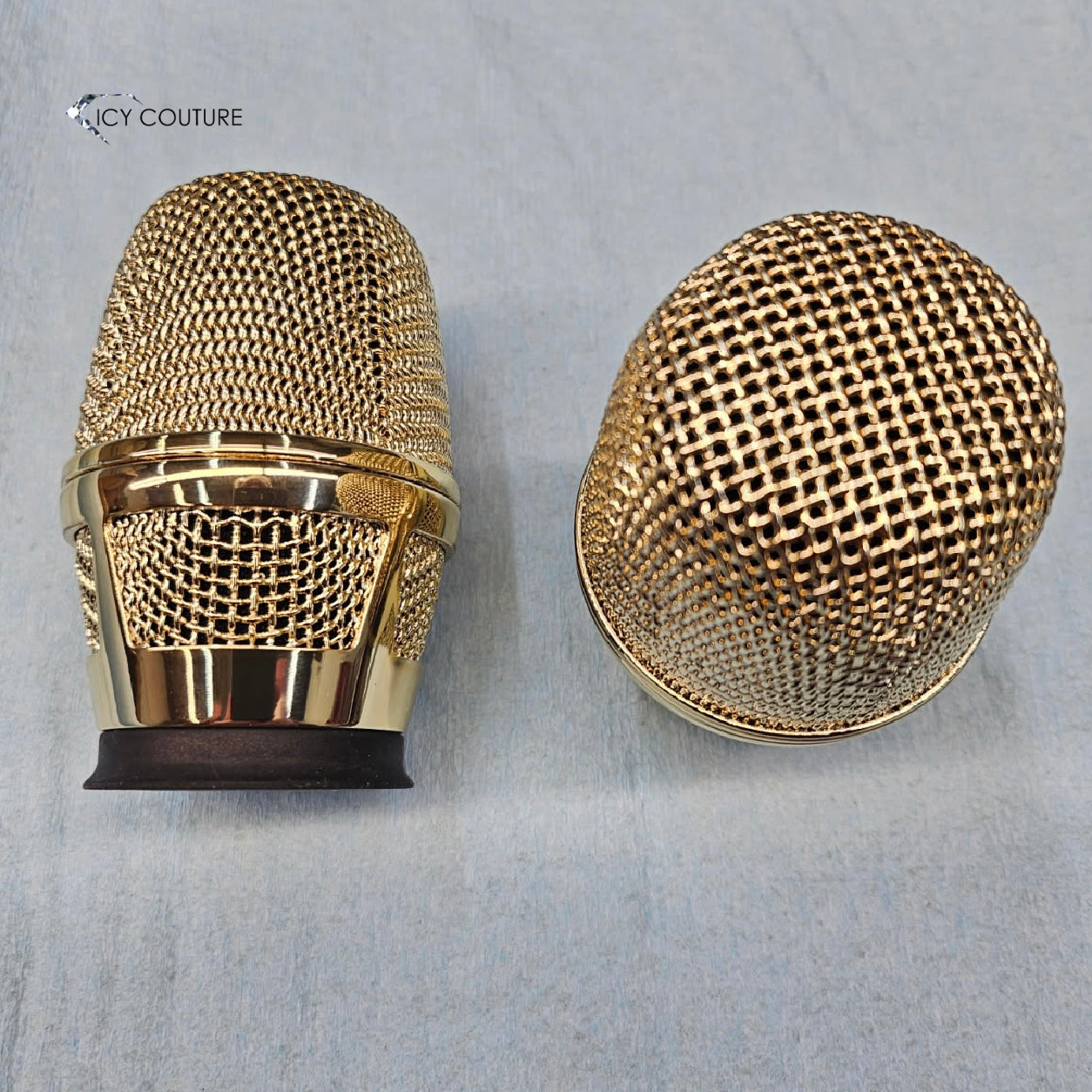 Custom Gold-plated metallic look coating on microphones grille by ICY Couture.