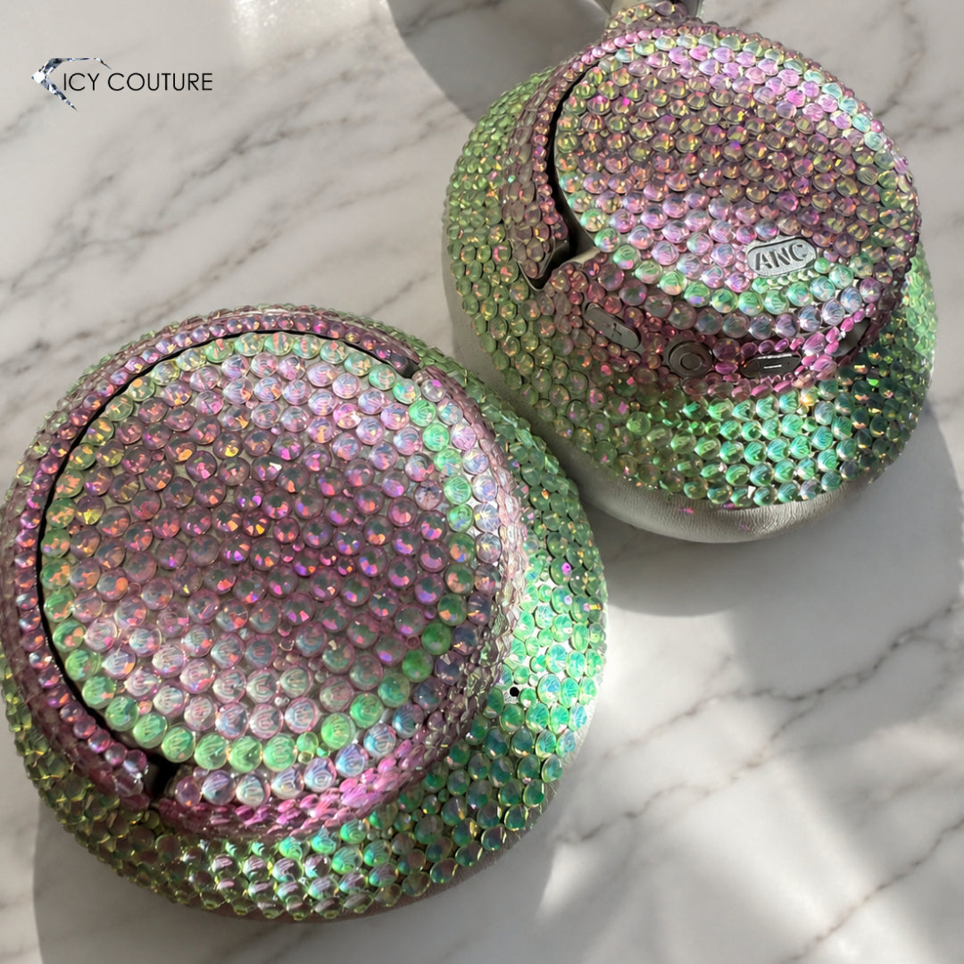 Premade BERIBES Wireless Headphones Crystallized By ICY Couture | Fluorescent Pink & Green Rhinestones