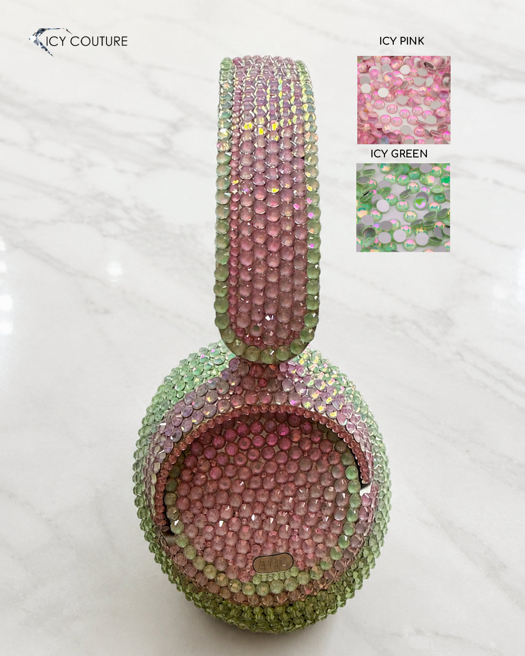 Premade BERIBES Wireless Headphones Crystallized By ICY Couture | Fluorescent Pink & Green Rhinestones