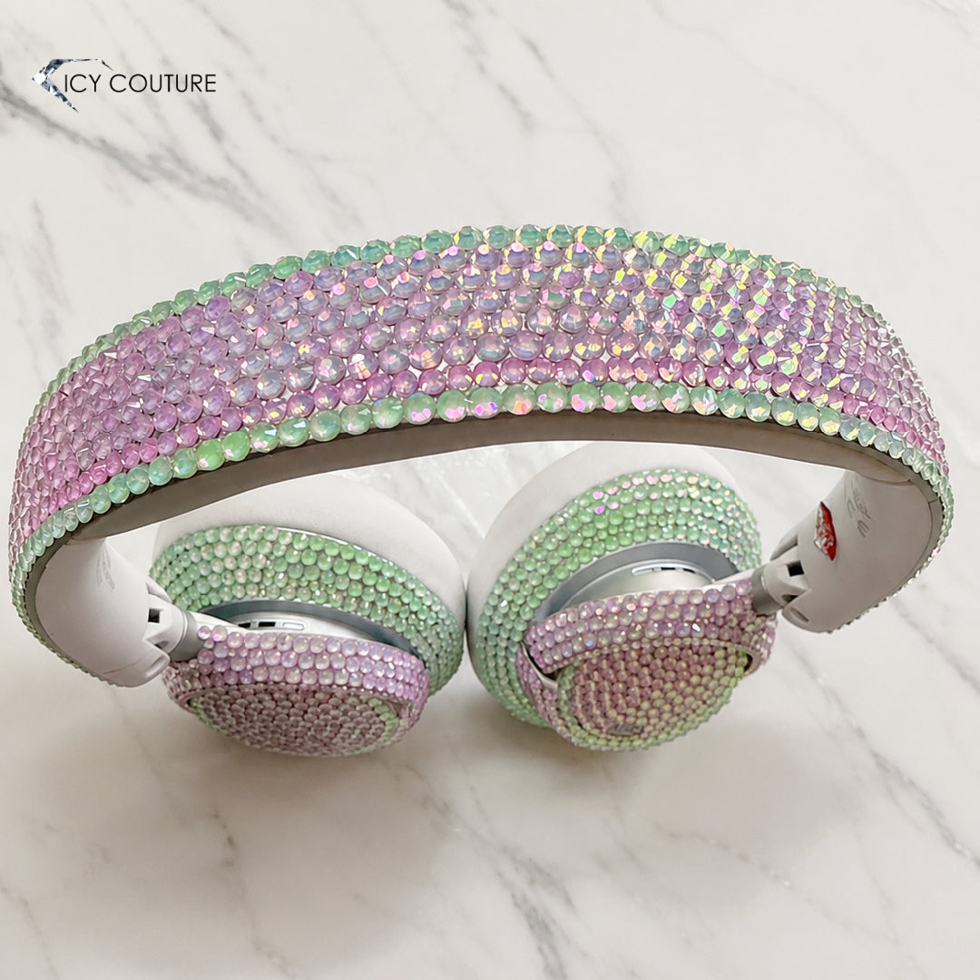 Premade BERIBES Wireless Headphones Crystallized By ICY Couture | Fluorescent Pink & Green Rhinestones