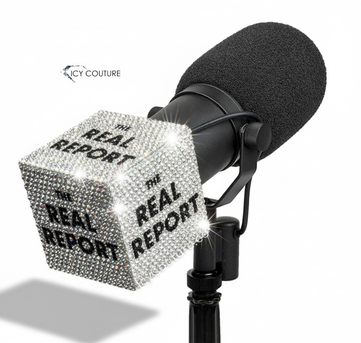 Custom Logo Crystal Mic Flag For SM7 And MV7 Series Microphones With The Real Report Logo By ICY Couture