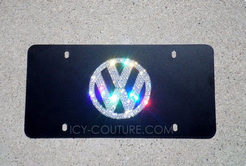 Custom Crystallized Black VW License Plate with Diamond Clear logo by ICY Couture.