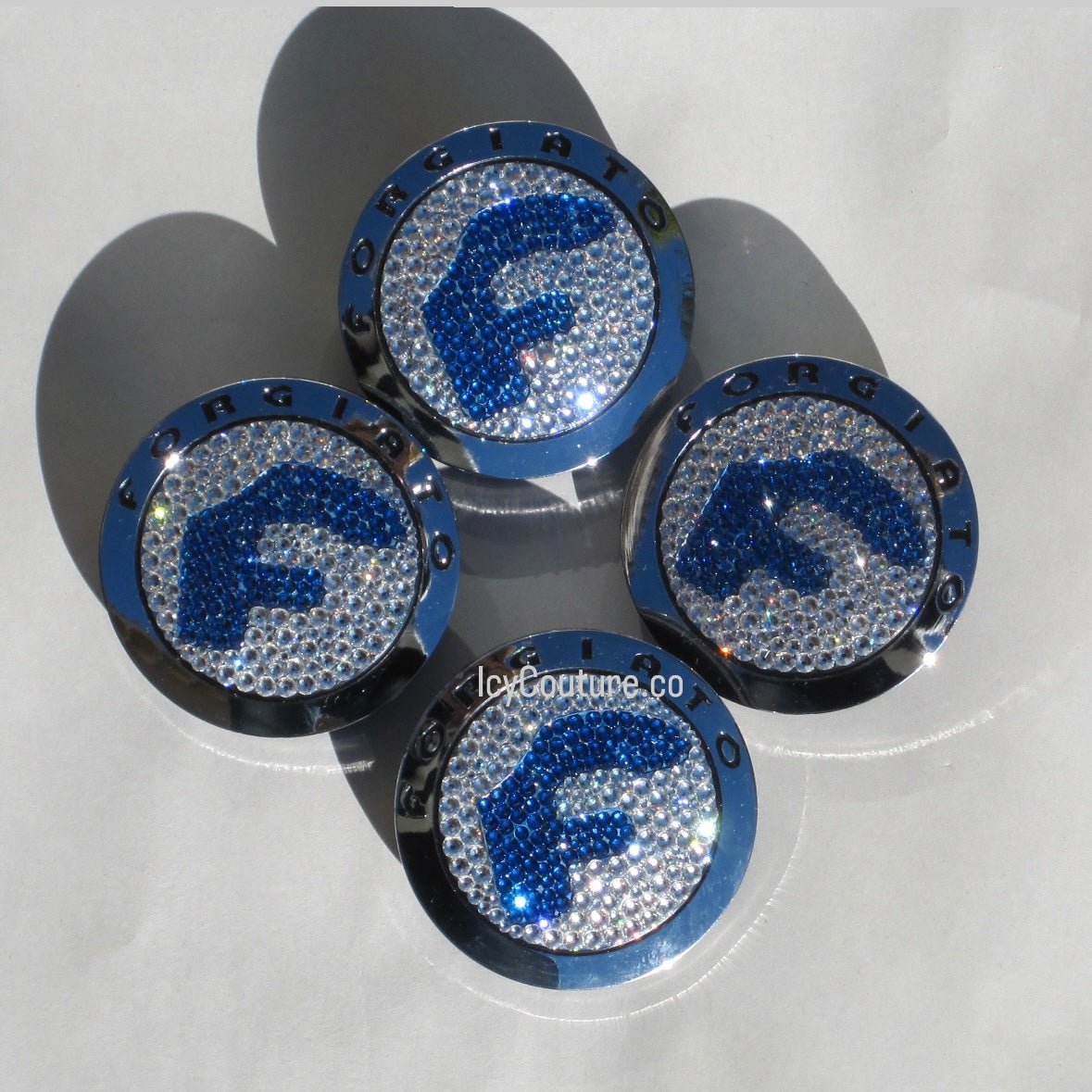 Floating Forgiato Center Wheel Rim Caps Crystallized with Diamond Clear and Sapphire Swarovski Crystals