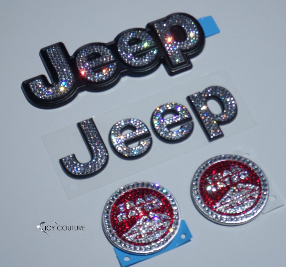 Red ICY Couture Crystallized Diamond Rhinestones Jeep Wrangler Trail Emblems Letters