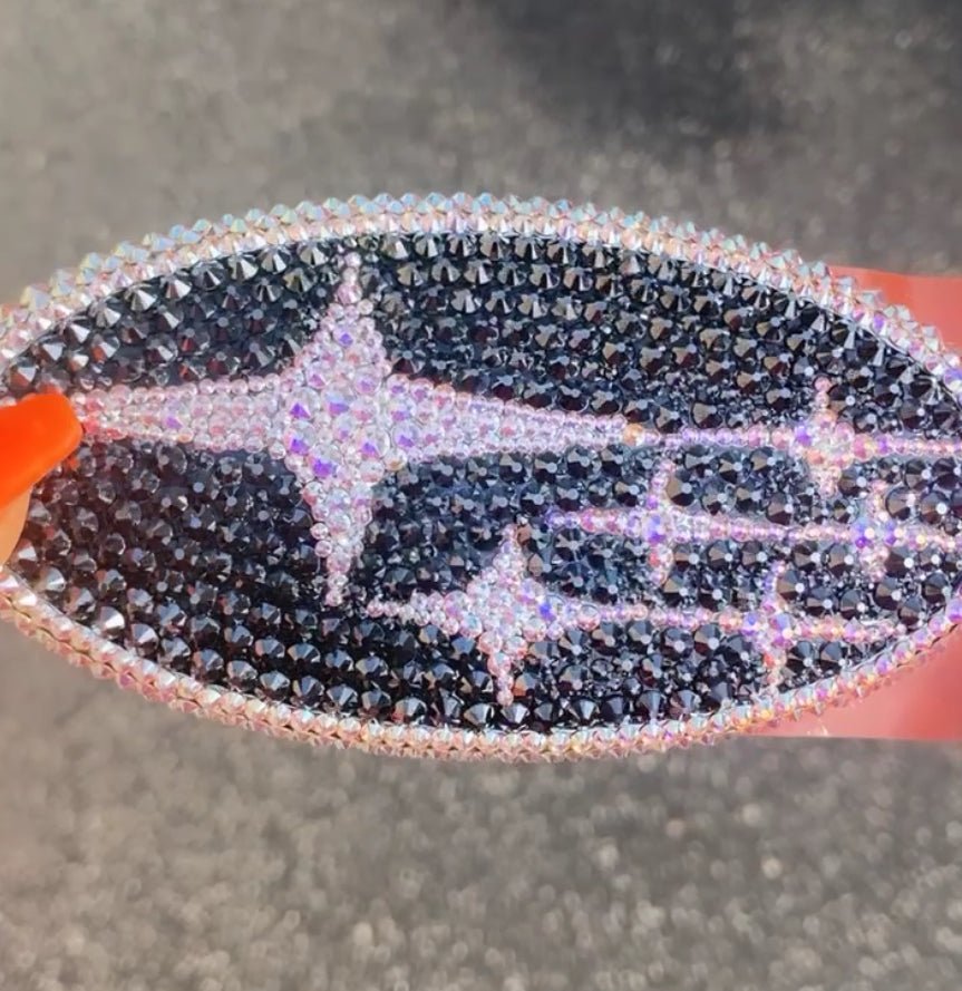 Subaru Grille Emblem Custom Bedazzled in Jet Hematite and Crystal AB Swarovski Crystals