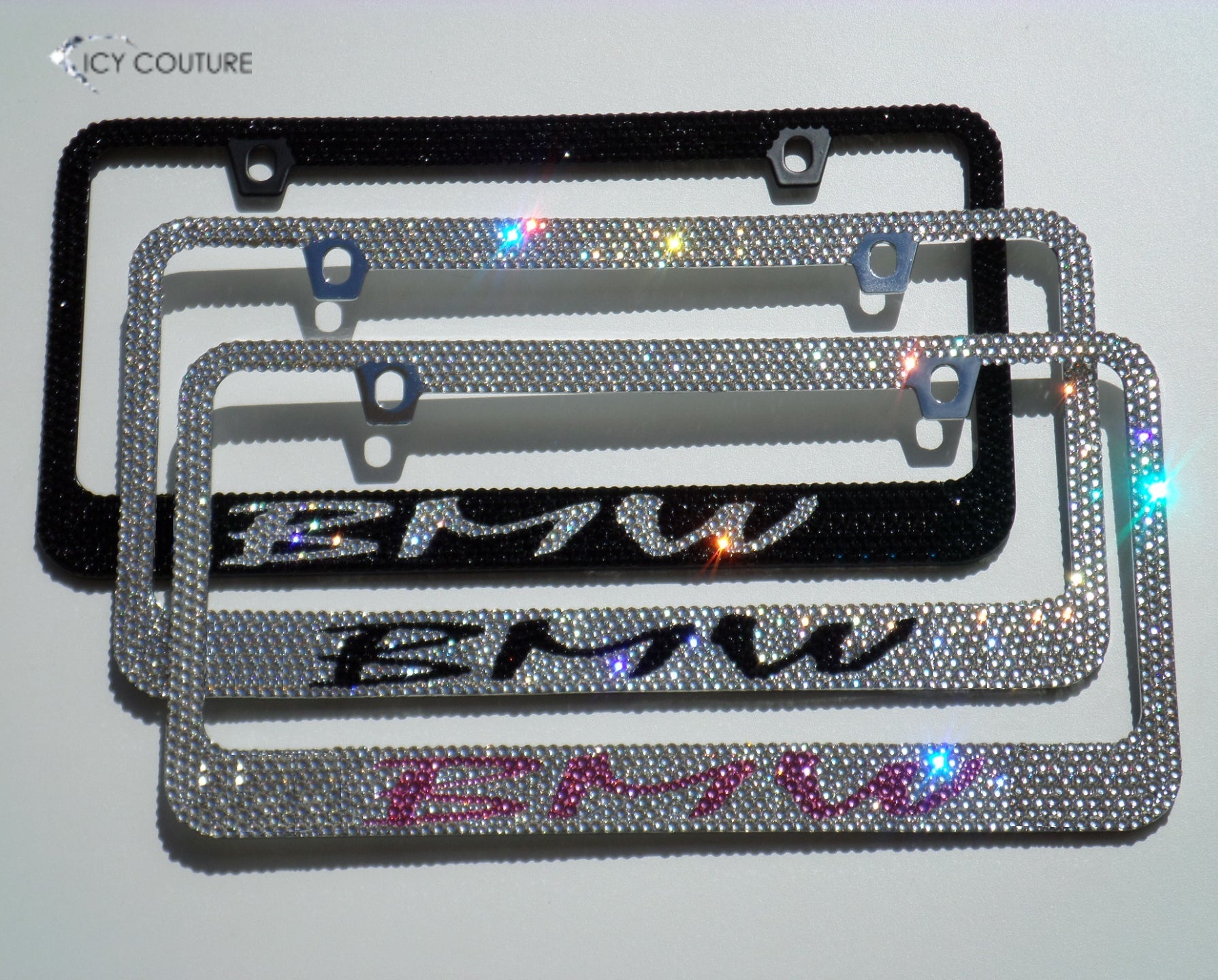 Designed for BMW Bedazzled Bling License Plate Frame: Diamond, Black, Pink - ICY Couture