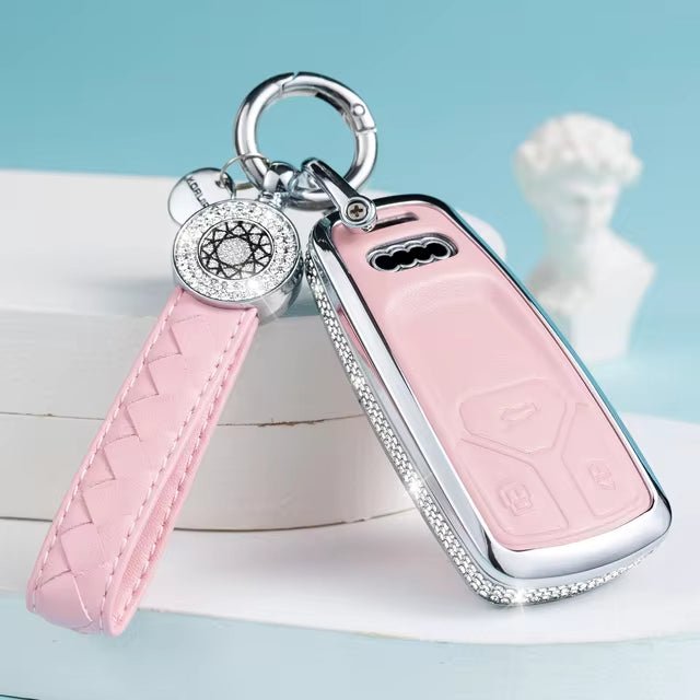 Fits Audi A4, Q7, Q5, TT, A3, A6, S Key -  Crystal Bling Key Cover: Pink, Black