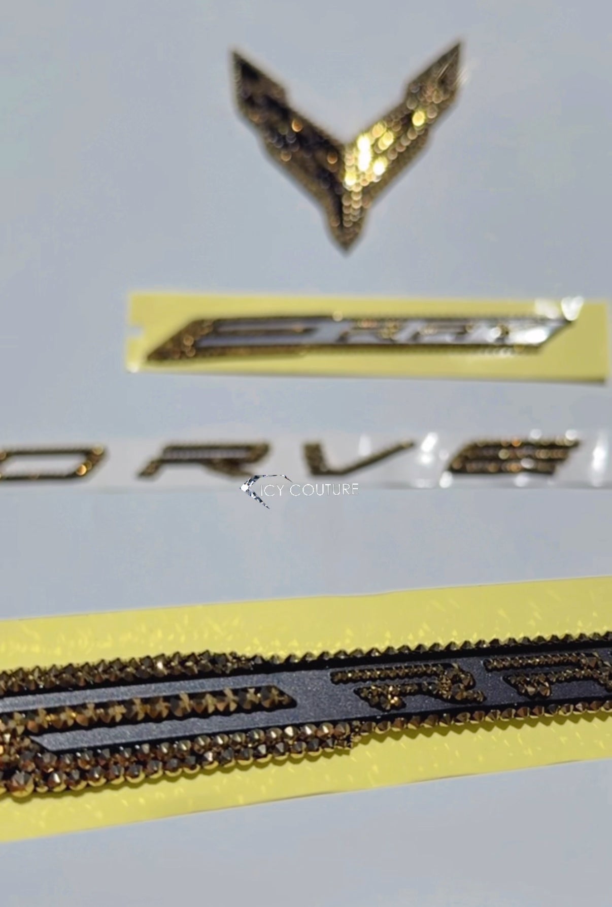 24K Gold Corvette Eray Emblems Crystallized with Swarovski Crystals by ICY Couture.