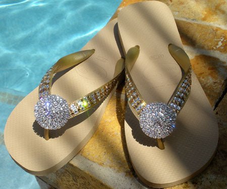 Golden Goddess Vibes! ✨ Golden Bling Pave Havaianas Flip-Flops with Matching Rhinestone Strap - ICY Couture