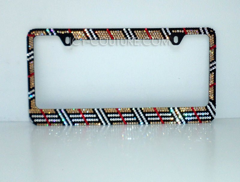 Luxury Bling License Plate Frame Crystallized Golden Plaid Design by ICY Couture