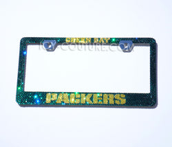 ICY Couture Green Bad Packers License Plate Frame Bedazzled with Swarovski Crystals 