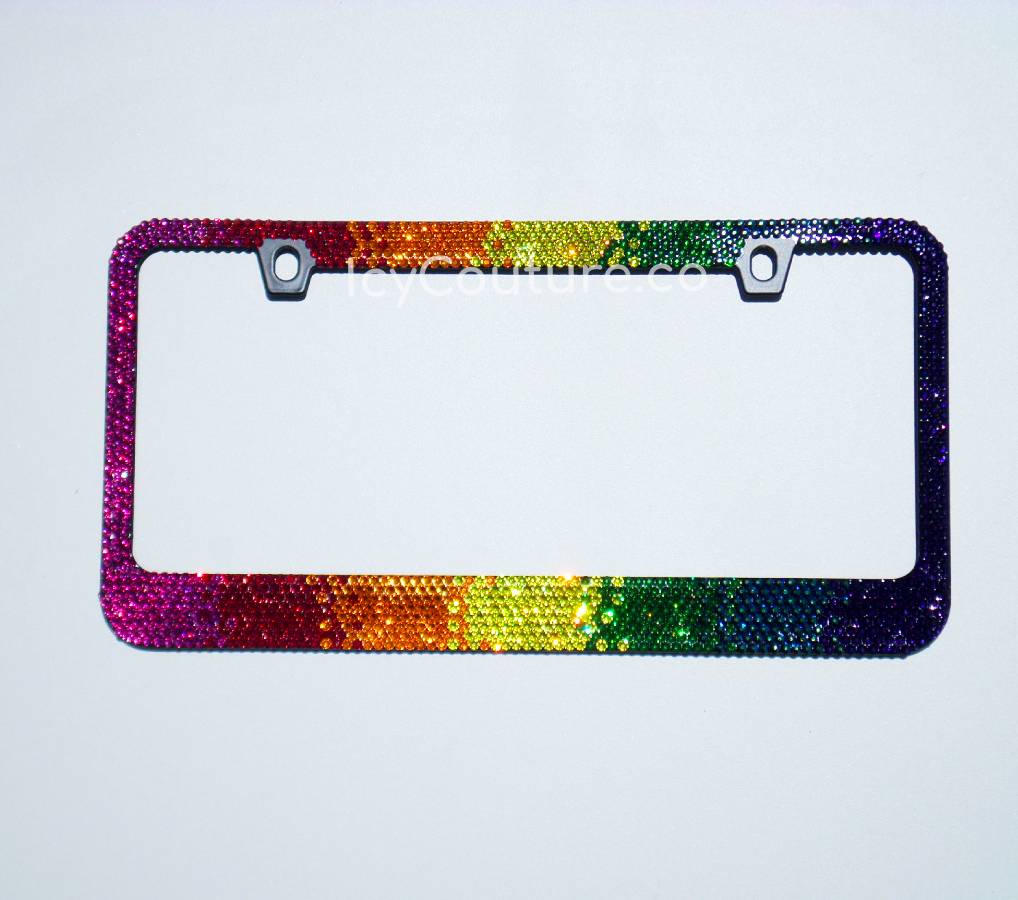 'Happy Pride Rainbow Ombre' Crystal License Plate Frame - ICY Couture