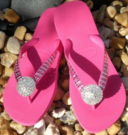 Havaianas Pink Flip-Flops with Bling Pave and Matching Crystal Strap - ICY Couture