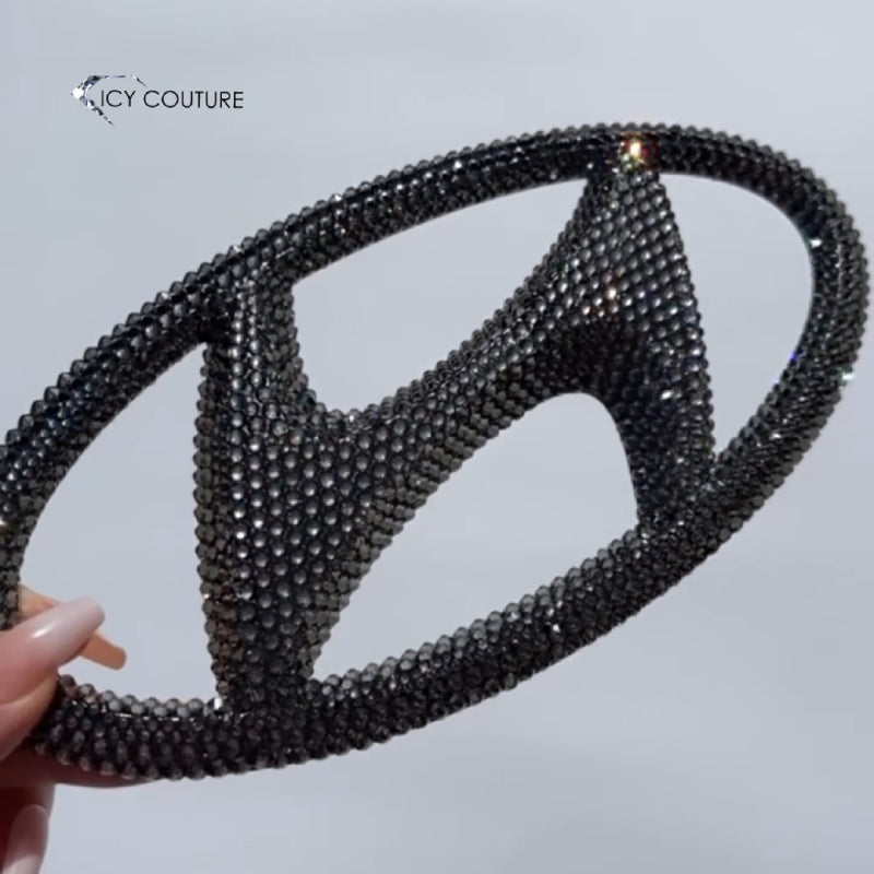 Hyundai Emblem Front Grille Customized with Black Diamond Premium Glass Rhinestones