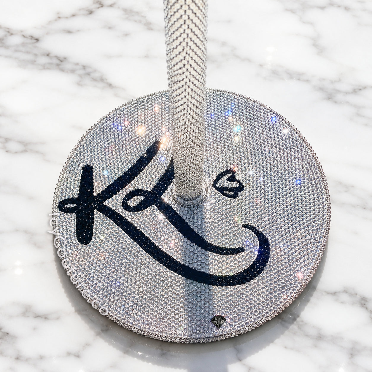 Crystal Microphone Stand With KL Initials Crystallized by ICY Couture for Kimberly Loaiza Luxury Stage Branding