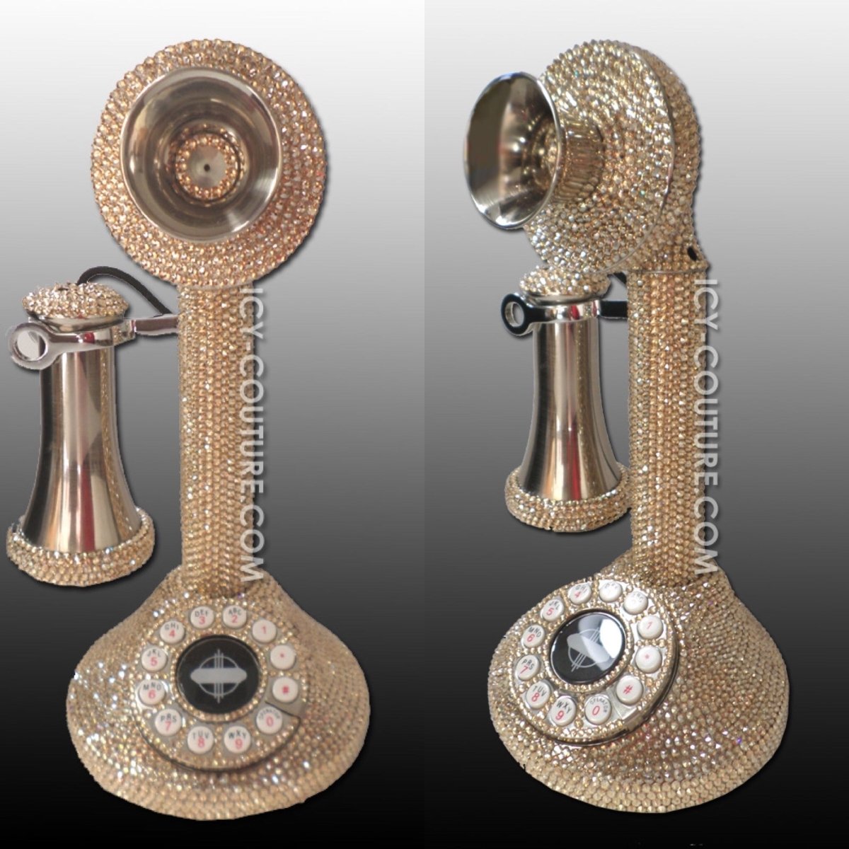 Rhinestone Vintage Telephone -  custom crystallized merchandize for boutiques, branding, events, PR and VIP gifting - Bespoke Corporate Gifts & Installations by ICY Couture.